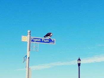 Low angle view of road sign against sky