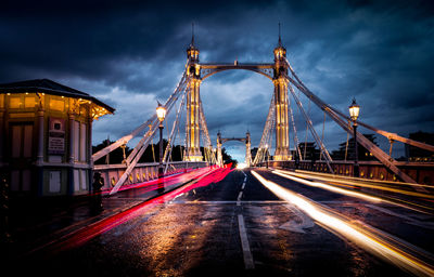 View of suspension bridge at night