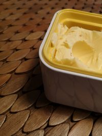 High angle view of ice cream on table