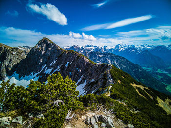 Scenic view of snowcapped mountains against sky