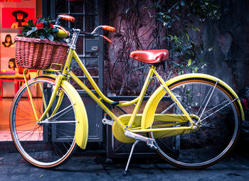 Bicycle parked in basket