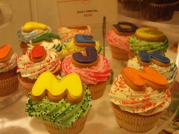 Close-up of cupcakes on table at store