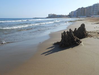 Scenic view of beach against clear sky