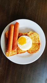 High angle view of breakfast in plate on table