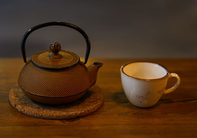 Close-up of tea cup on table