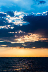 Scenic view of sea against dramatic sky