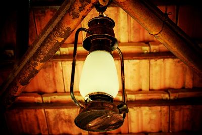 Low angle view of illuminated light bulb