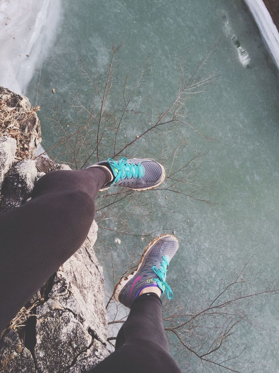 low section, person, personal perspective, shoe, human foot, lifestyles, high angle view, standing, water, leisure activity, footwear, men, unrecognizable person, blue, day, directly above