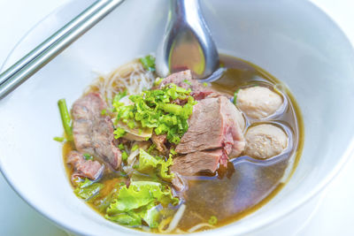 High angle view of food in bowl on table