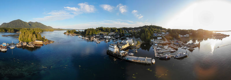 Panoramic view of tofino marina