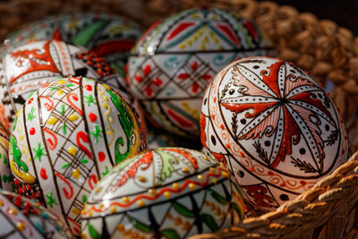 Close-up of easter eggs in basket