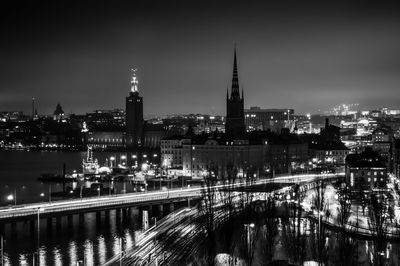 Illuminated cityscape at night