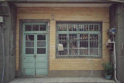 Closed door of building