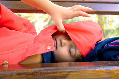 Portrait of cute girl relaxing outdoors