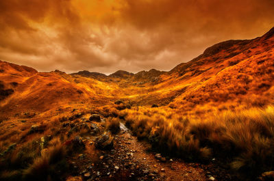 Scenic view of landscape against sky during sunset