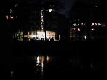 Reflection of silhouette plants in water at night