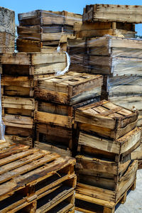 Pile of empty fruit wooden boxes