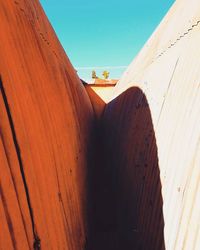 Close-up of wood against clear sky