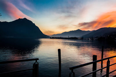 Scenic view of lake against sky during sunset