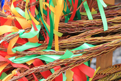 Low angle view of decoration hanging tied