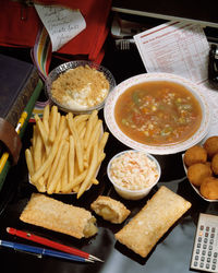 High angle view of food on table