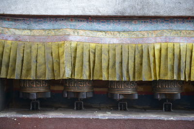 Close-up of prayer wheels