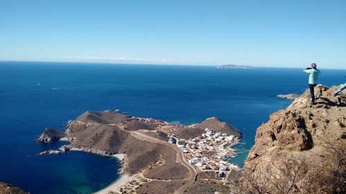 Panoramic view of sea against clear sky