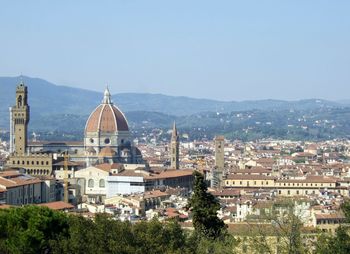 View of florence and duomo santa maria del fiore while walking up the hill to fiesole 