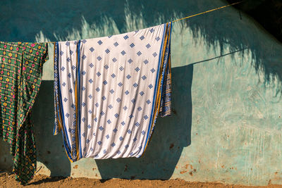 High angle view of clothes drying on lake