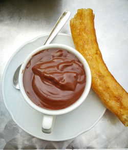 High angle view of breakfast on table