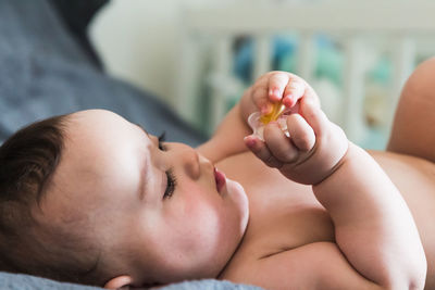 A portrait of adorable baby lying