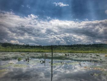 Scenic view of lake against sky