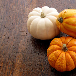 High angle view of pumpkins on table