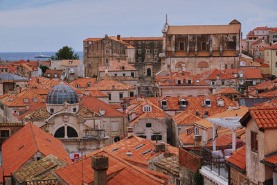 View from the city wall over the red roofs of dubrovnik, croatia. 