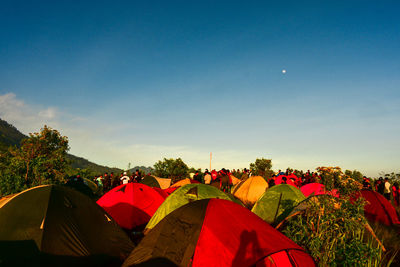 Tent on field against sky