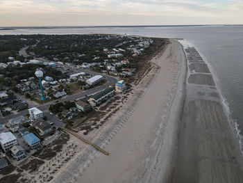 High angle view of beach against sky in city