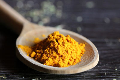 A wooden spoon with turmeric
