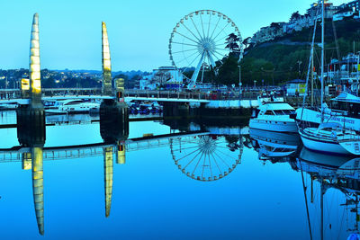 Reflection of ferris wheel in water