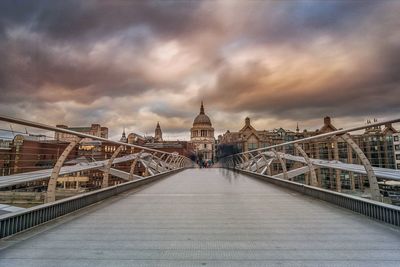 Millennium bridge against st pauls cathedral during sunset