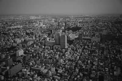 High angle shot of townscape against sky