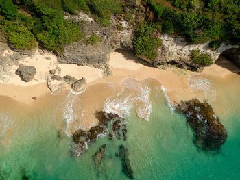 High angle view of rocks on beach