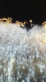 Scenic view of illuminated field at night during winter