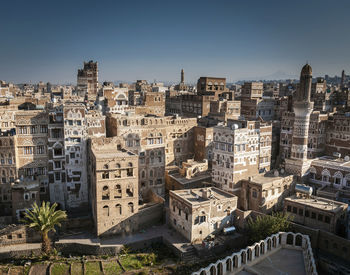 High angle view of buildings in city