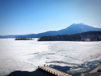 Scenic view of snow covered mountains