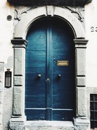 Closed door of building