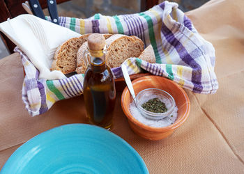 High angle view of food on table