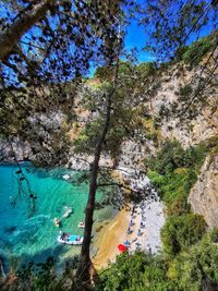 High angle view of people on beach