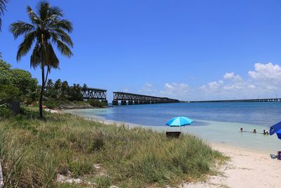 View of the beach and the famous interrupted bridge inside bahia honda state park. key west, u.s.a.
