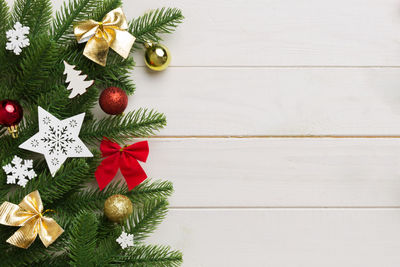 Directly above shot of christmas decorations on table