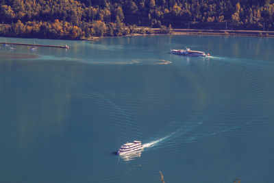 High angle view of boat in lake